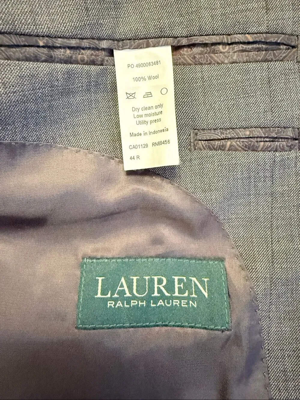 Lauren Ralph Lauren Men's 44R Grey 100% Wool  2-Button Blazer Sport Coat Jacket